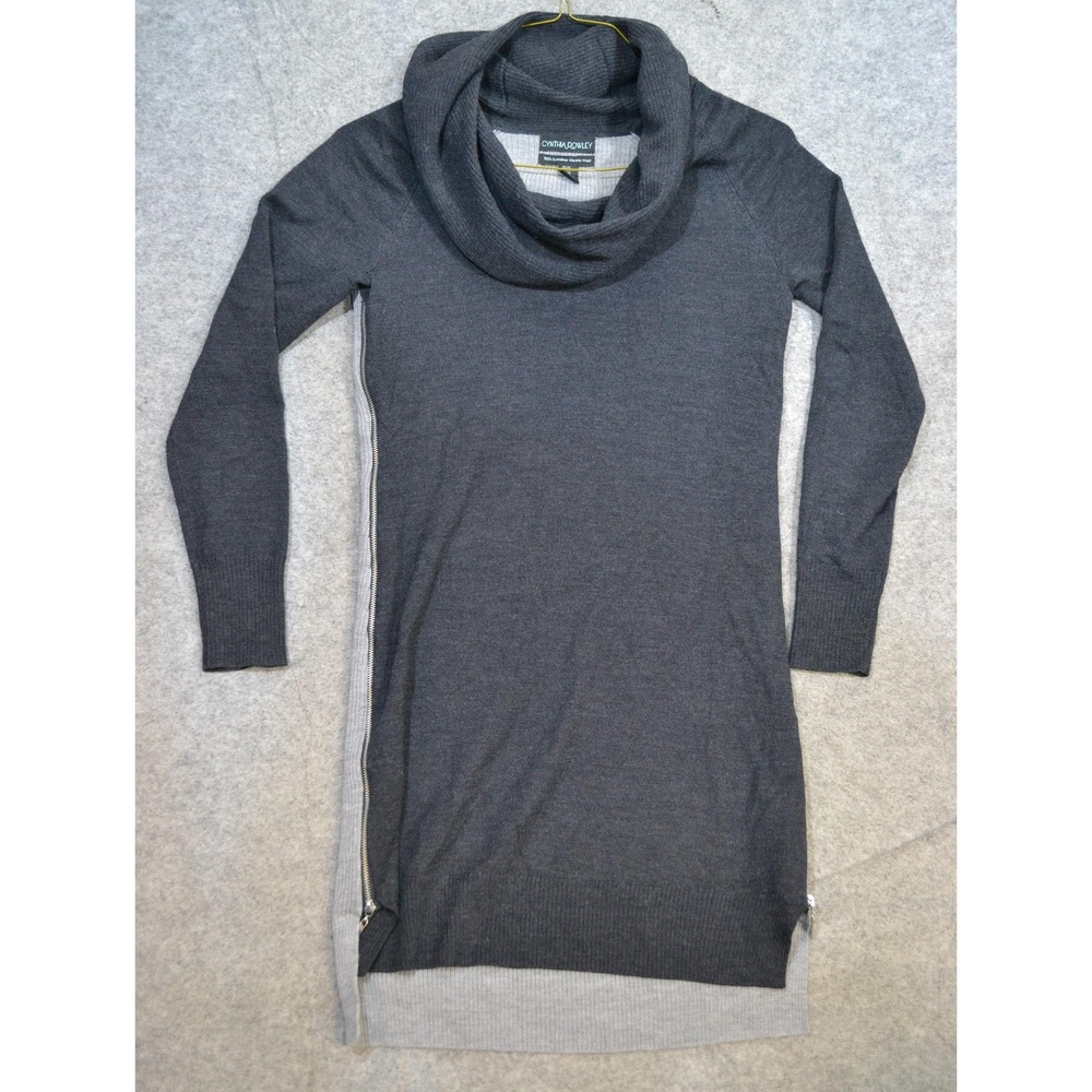 Cynthia Rowley Sweater Dress Womens XS Gray Merino Wool Cowl Colorblock Side Zip